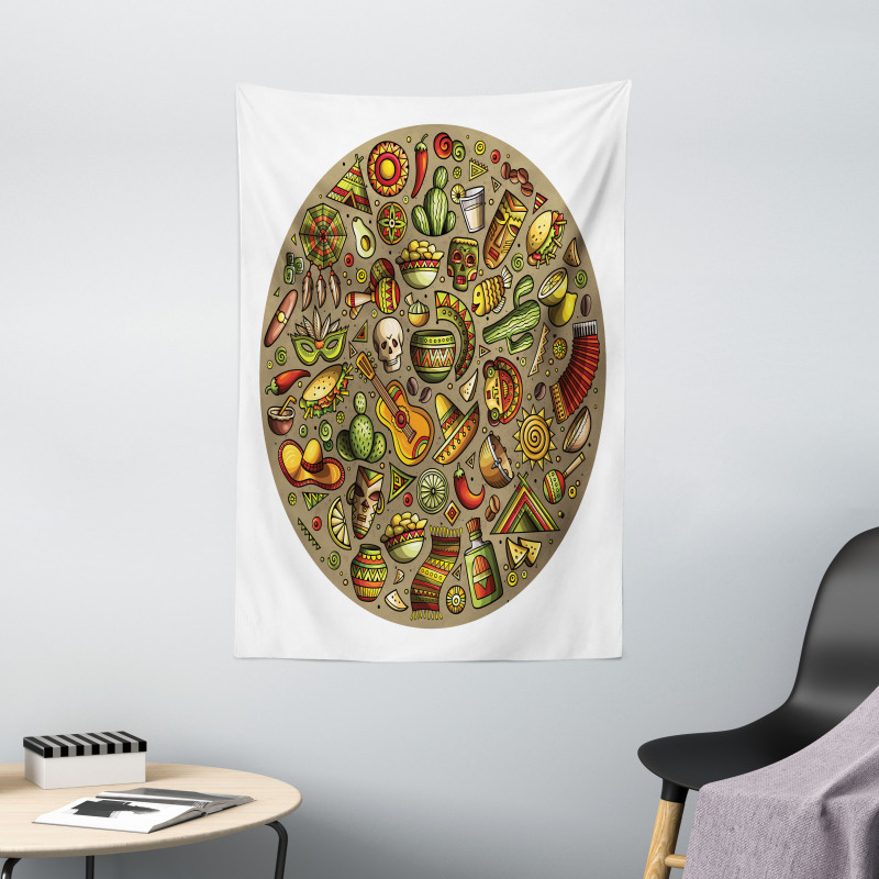 Colorful Doodles in Square Tapestry