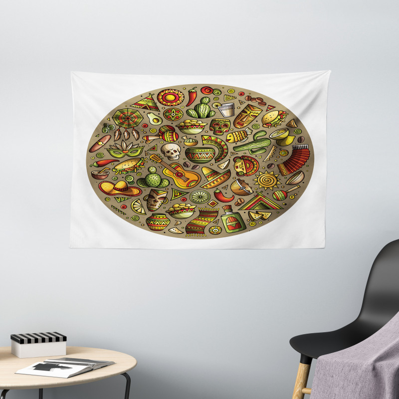 Colorful Doodles in Square Wide Tapestry