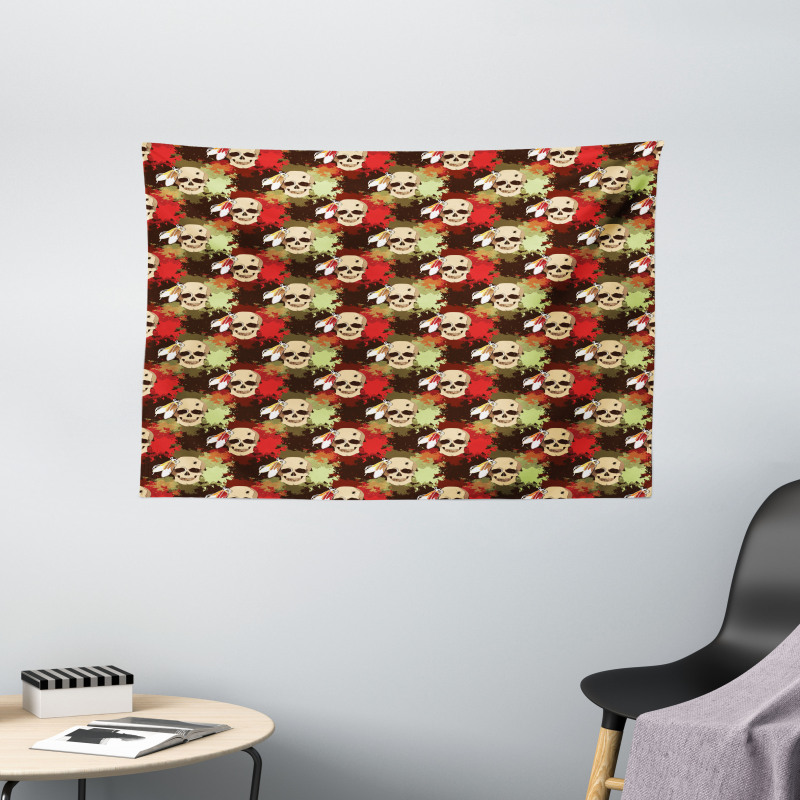 Skull Feather Pattern Wide Tapestry