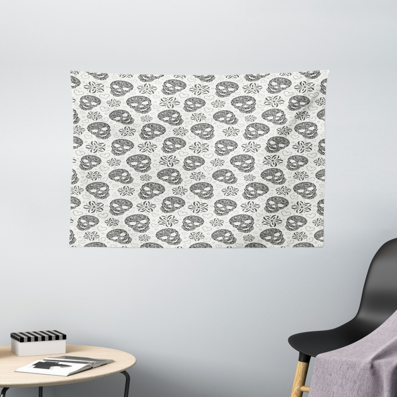 Abstract Skulls Wide Tapestry