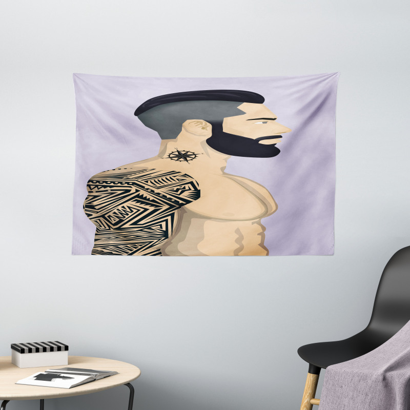 Muscular Boy with Tattoos Wide Tapestry