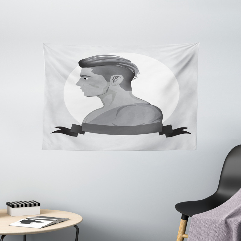 Greyscale Beardless Boy Wide Tapestry