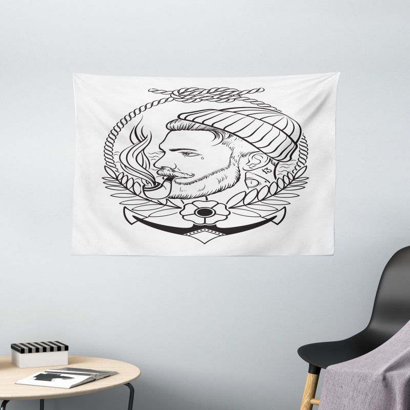 Outline Sailor with Pipe Wide Tapestry