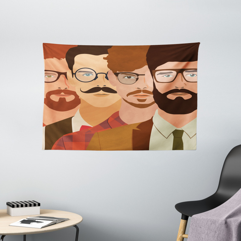 Male Hipster Characters Wide Tapestry