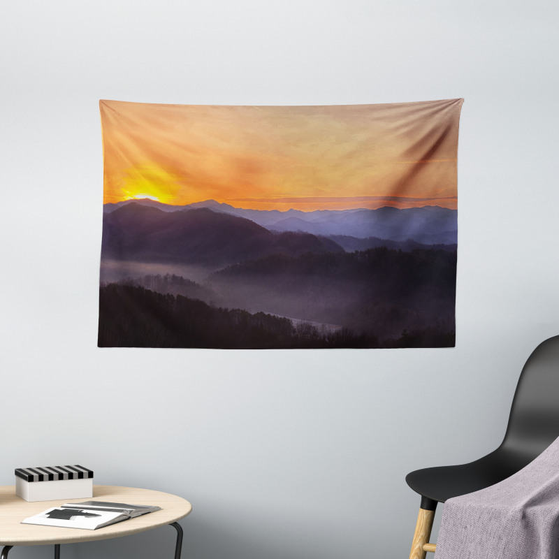 Dawn on Misty Mountains Wide Tapestry