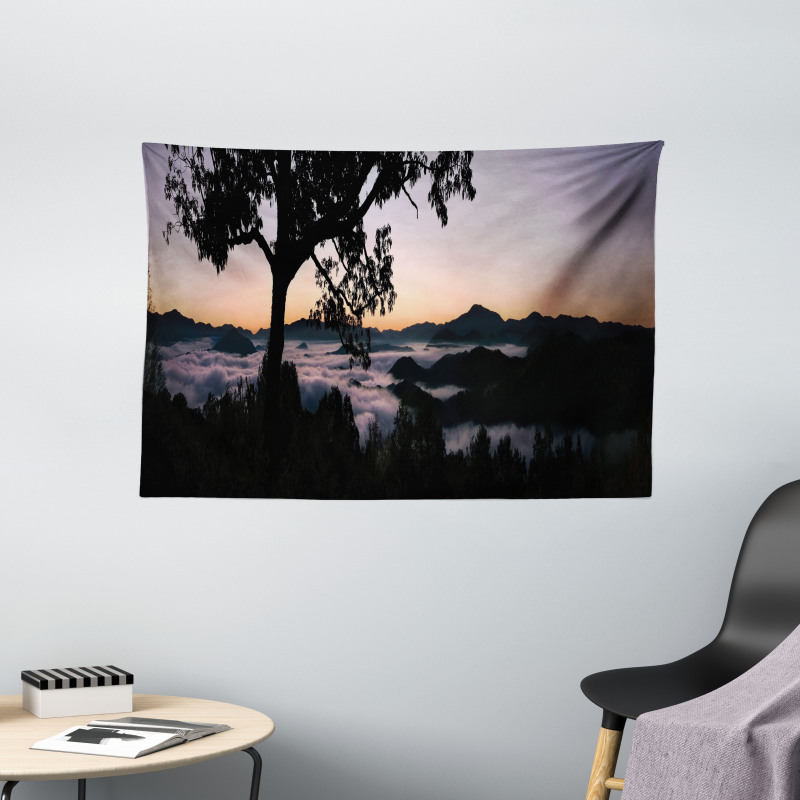 Fog Fill Valley Sunset Wide Tapestry