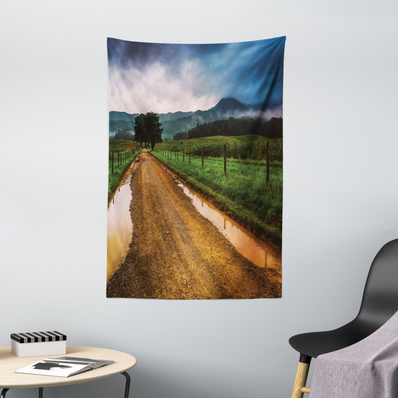 Puddles on Dirt Road Tapestry