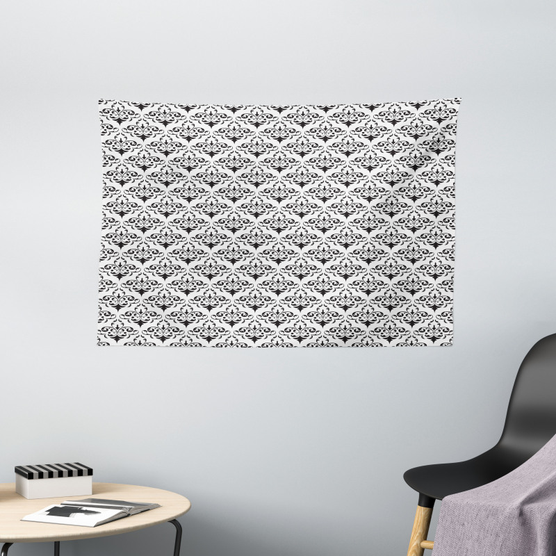 Monochrome Antique Motif Wide Tapestry