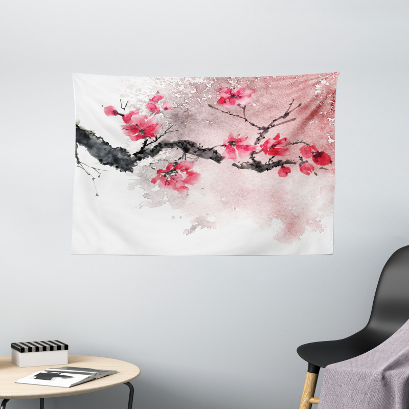 Watercolor Floral Art Wide Tapestry