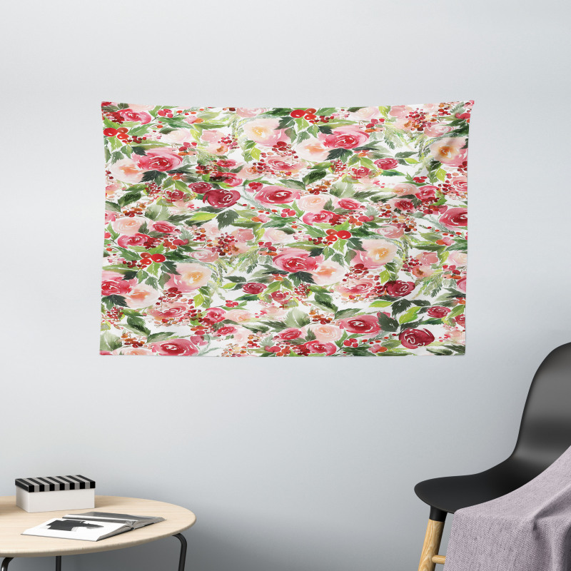 Roses Berries Bouquet Art Wide Tapestry