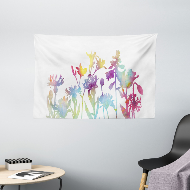 Colorful Ombre Floral Art Wide Tapestry