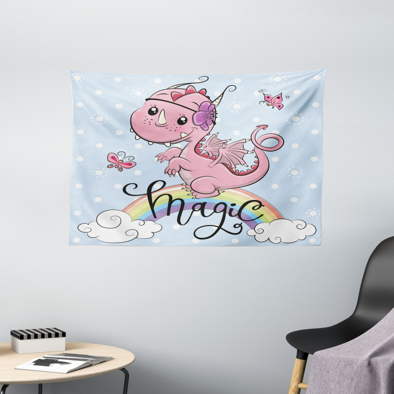 Magic Dragon on a Rainbow Wide Tapestry