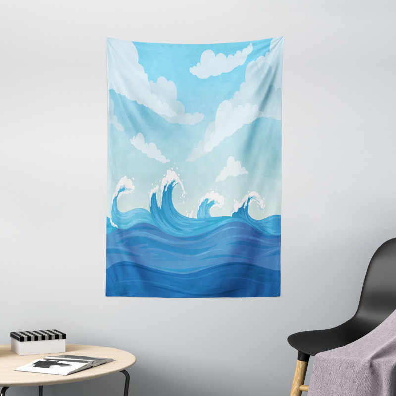 Blue Tones Ocean Illustration Tapestry