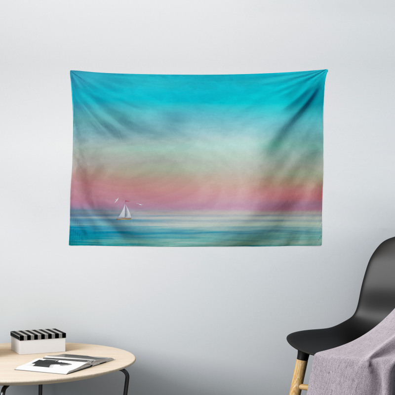 Ombre Calm Sea Tides Artwork Wide Tapestry