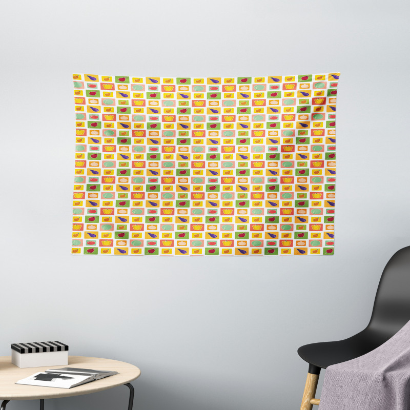 Foods in Vivid Squares Wide Tapestry