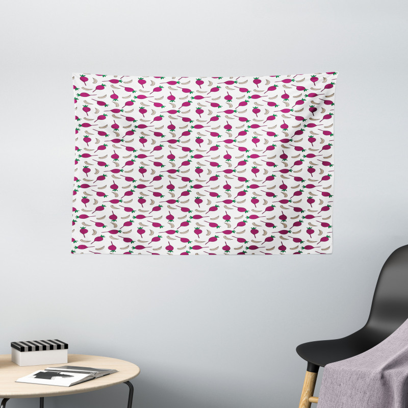 Cartoon Garlic and Beet Wide Tapestry