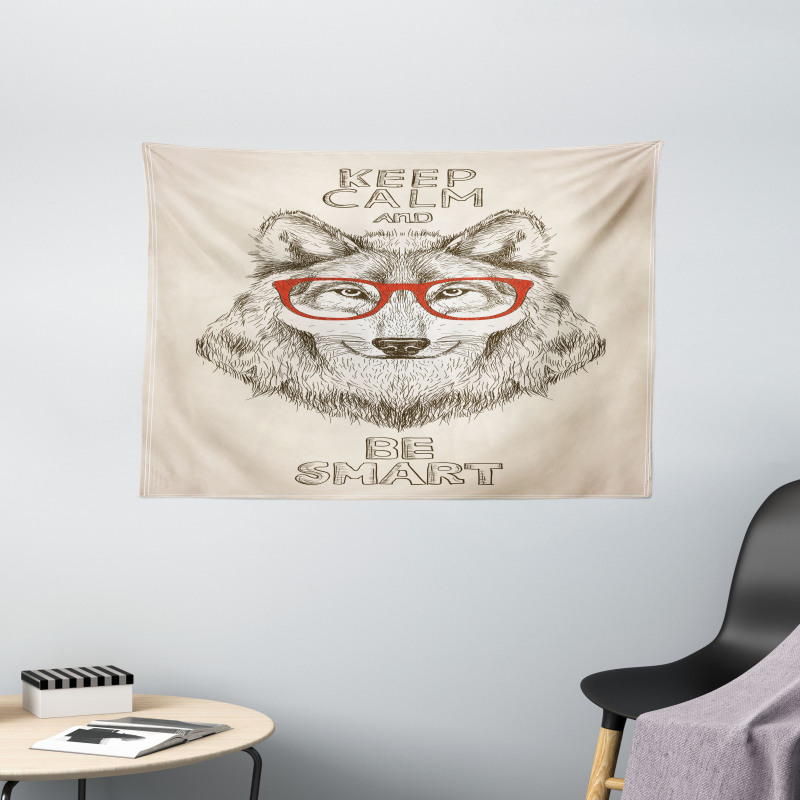 Hipster Wolf Be Smart Wide Tapestry