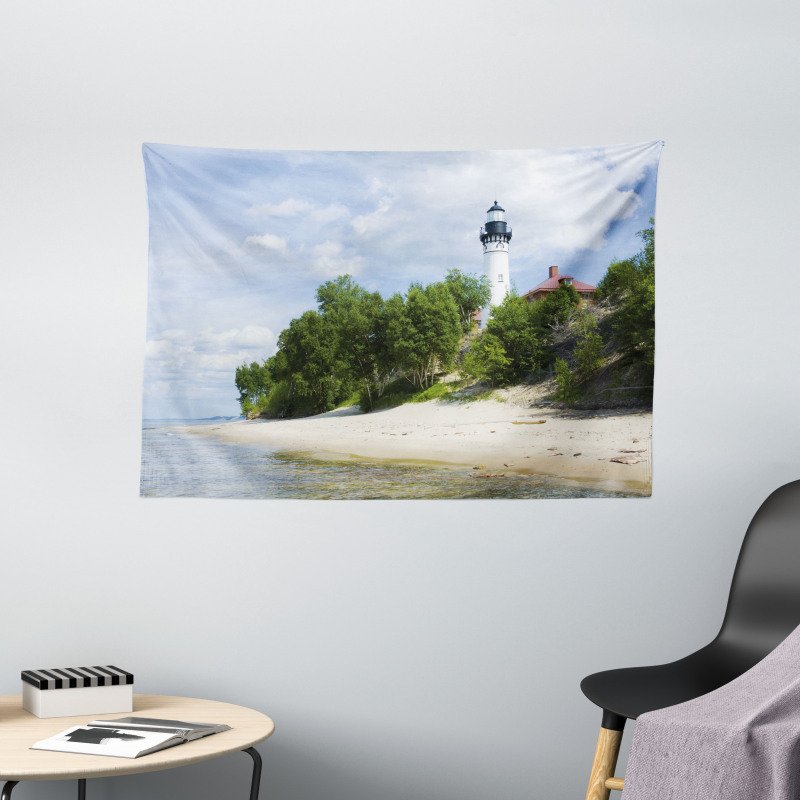 Lighthouse at Beach Wide Tapestry