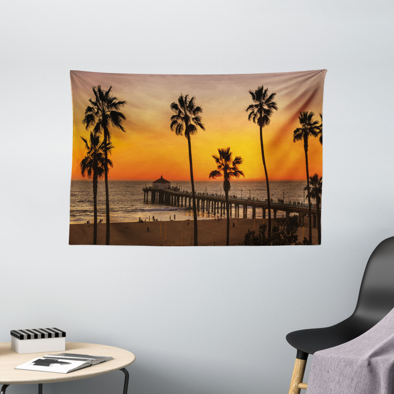 Manhattan Ocean Dusk Wide Tapestry