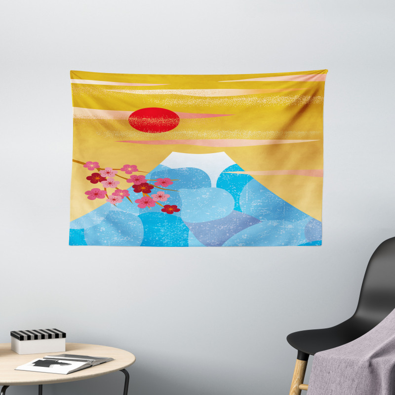 High Cliff Silhouette Flowers Wide Tapestry