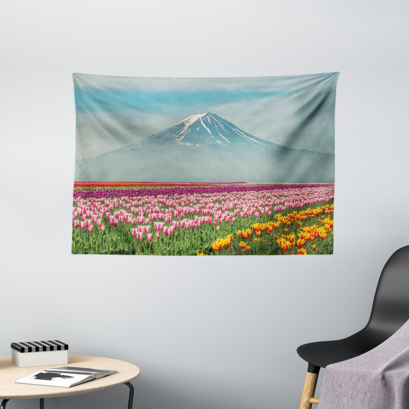 Colorful Japanese Tulips Field Wide Tapestry