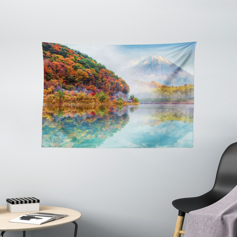 Foggy Climate in Autumn Time Wide Tapestry