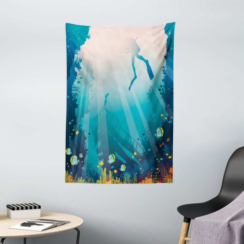 Underwater Elements Diver Tapestry