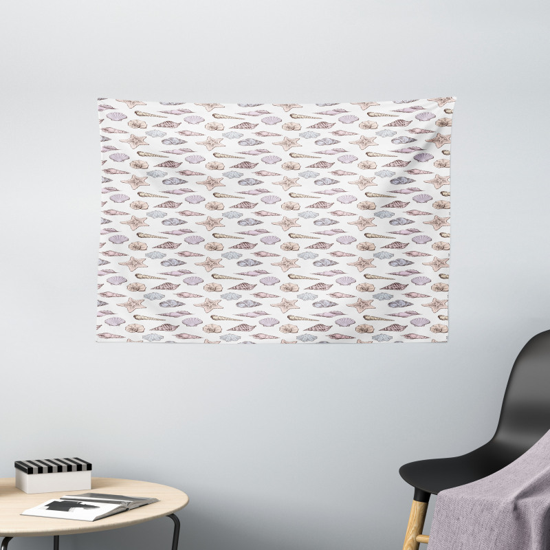 Seashell Sketches Pattern Wide Tapestry