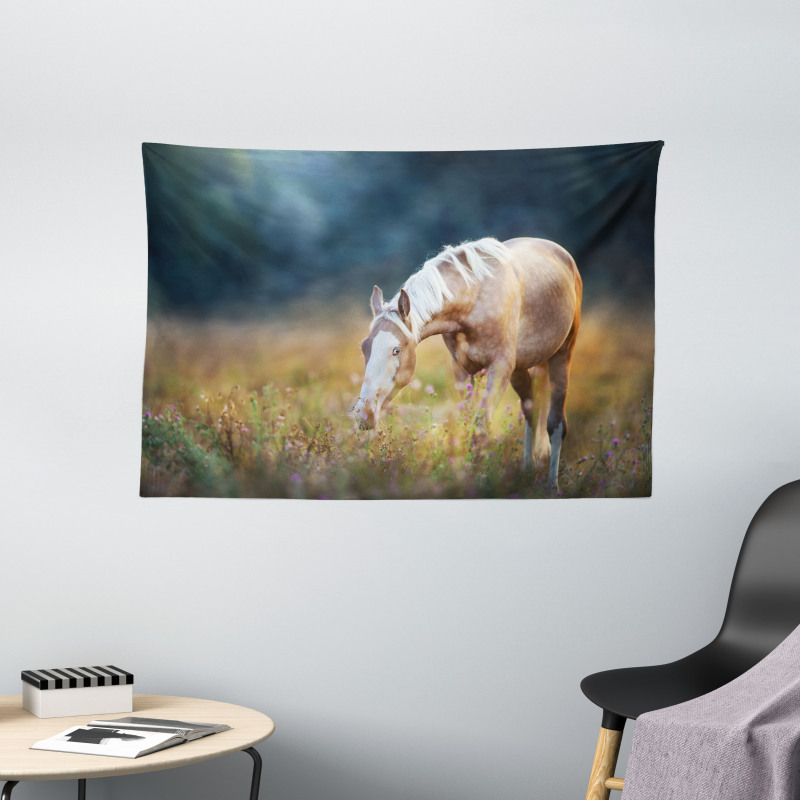 Palomino Horse Grazing Wide Tapestry