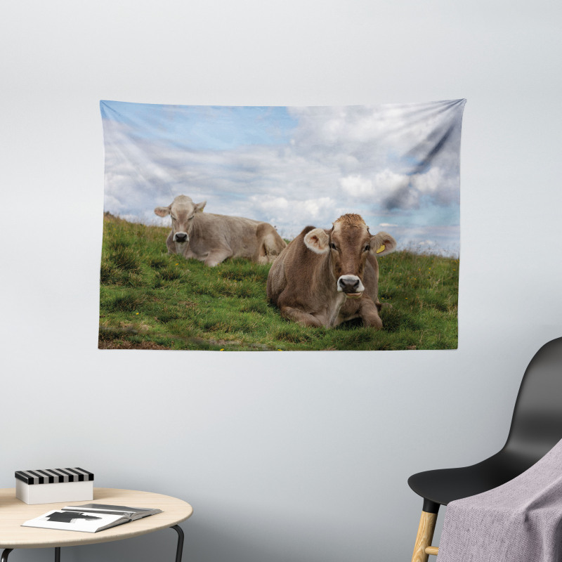 Resting Cows and Sky Wide Tapestry