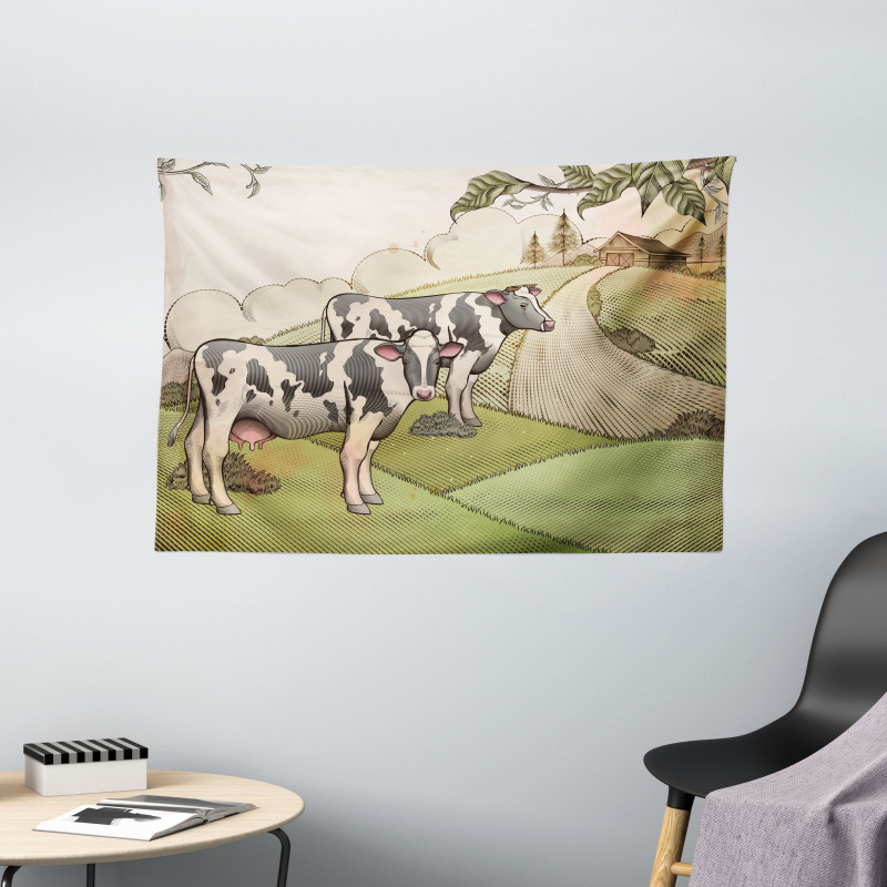 Dairy Cows Countryside Wide Tapestry