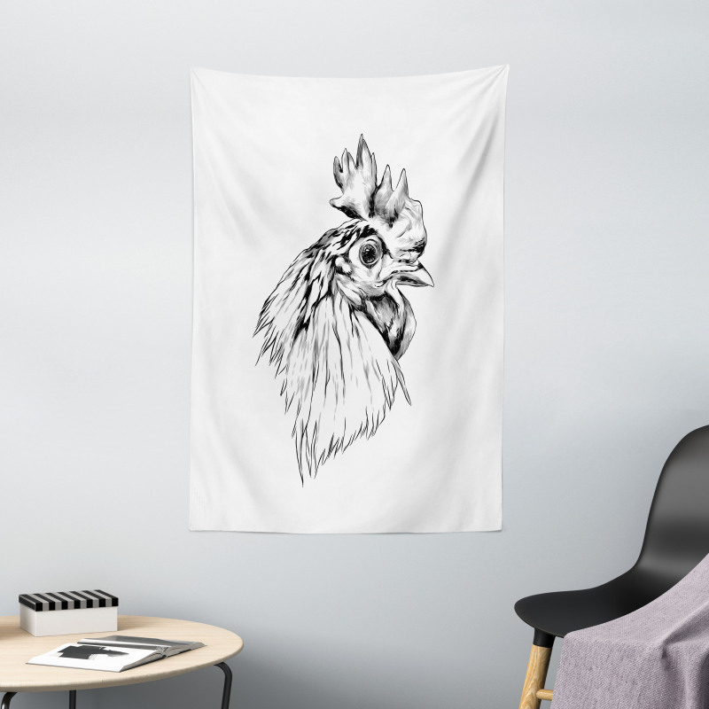 Rooster Head Portrait Tapestry