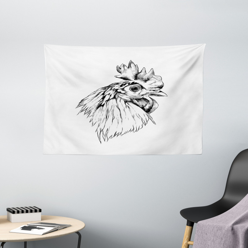 Rooster Head Portrait Wide Tapestry