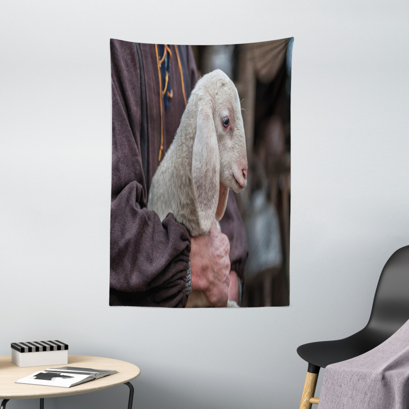 Baby Lamb Old Man Tapestry