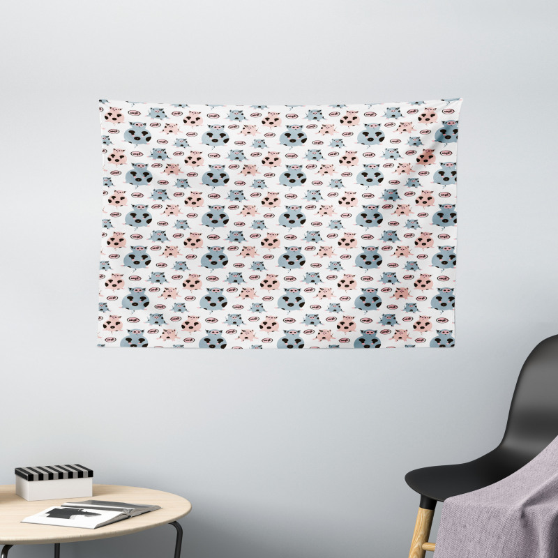 Cartoon Pigs Art Wide Tapestry