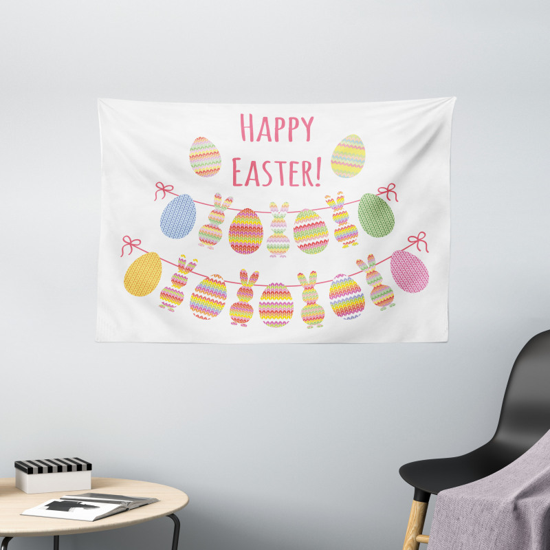 Happy Rabbit Bunting Wide Tapestry