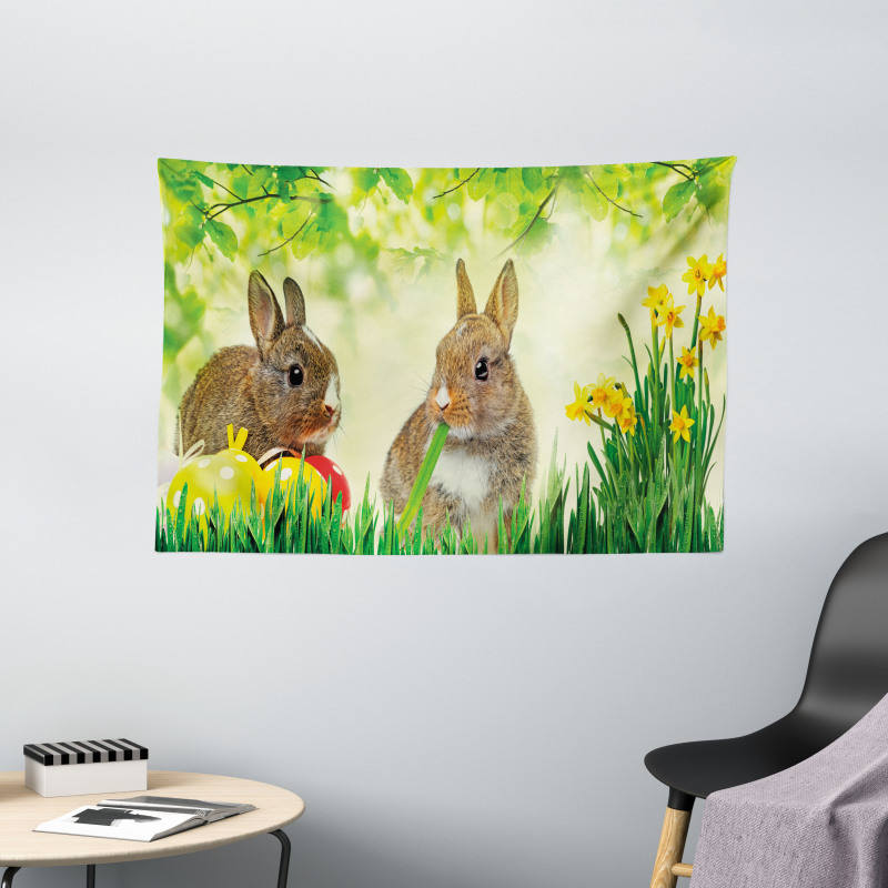 Easter Rabbits Wide Tapestry