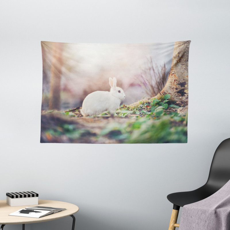 Spring Rabbit Forest Wide Tapestry