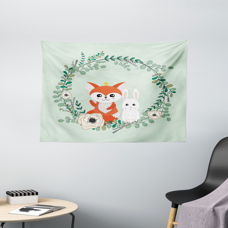 Friends Fox Rabbit Wide Tapestry