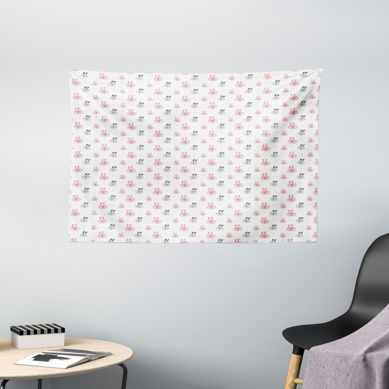 Baby Rabbit Doodle Wide Tapestry