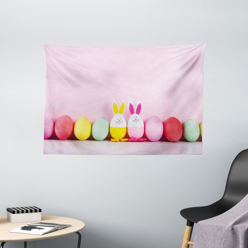 Dyed Eggs and Rabbits Wide Tapestry