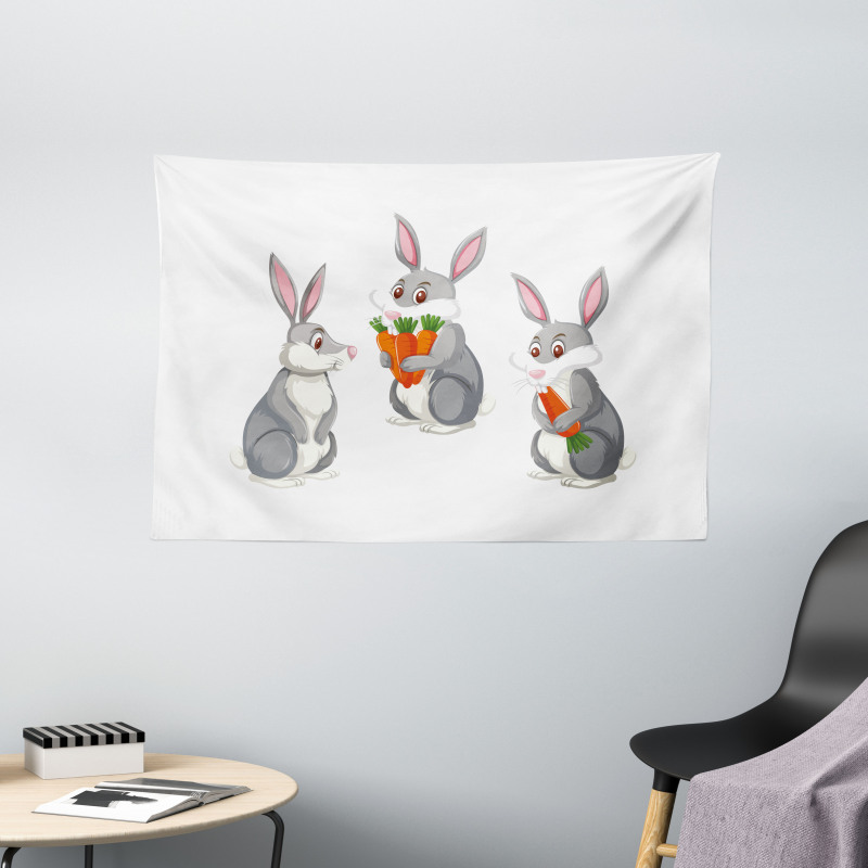 Funny Rabbit Cartoon Wide Tapestry