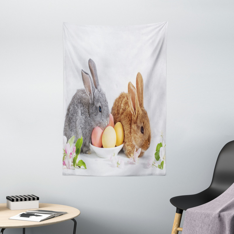 2 Rabbits with Eggs Tapestry