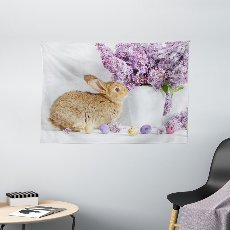 Rabbit with Lilac Wide Tapestry
