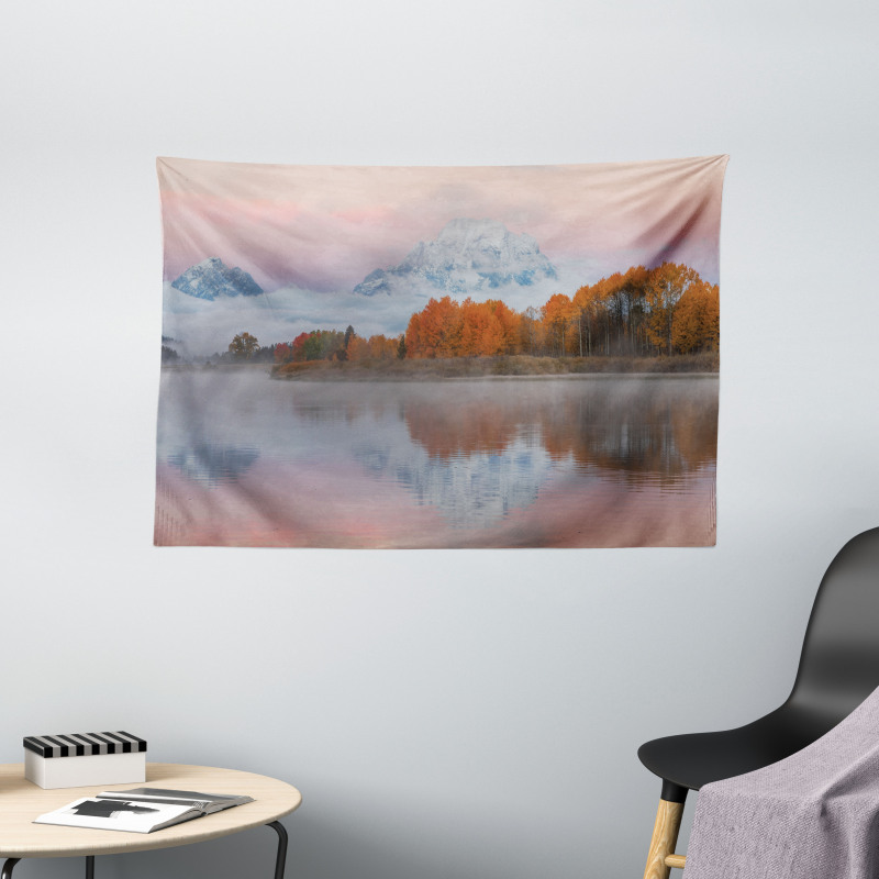 Outdoorsy Pink Sky Forest Wide Tapestry