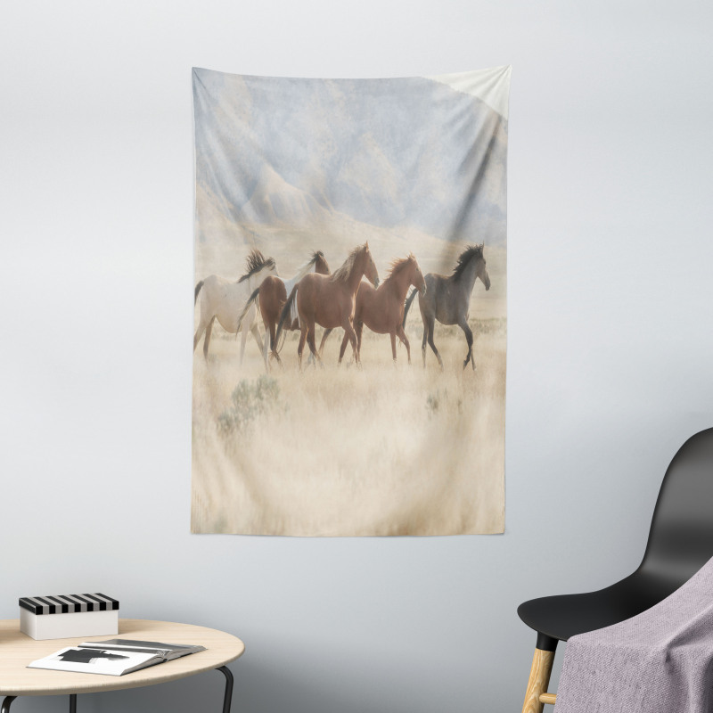 Wild Mustang Horses Art Tapestry