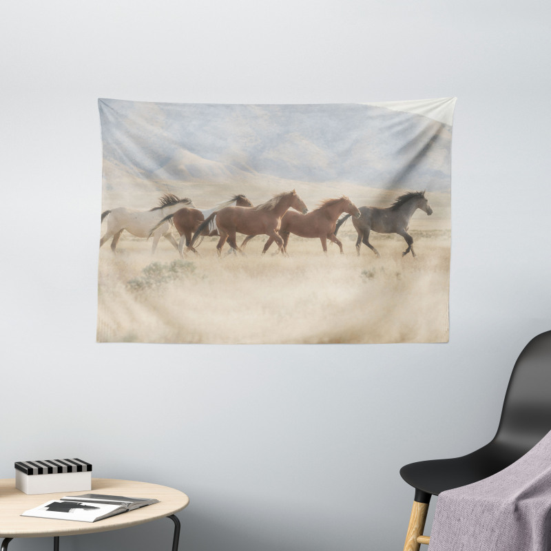 Wild Mustang Horses Art Wide Tapestry