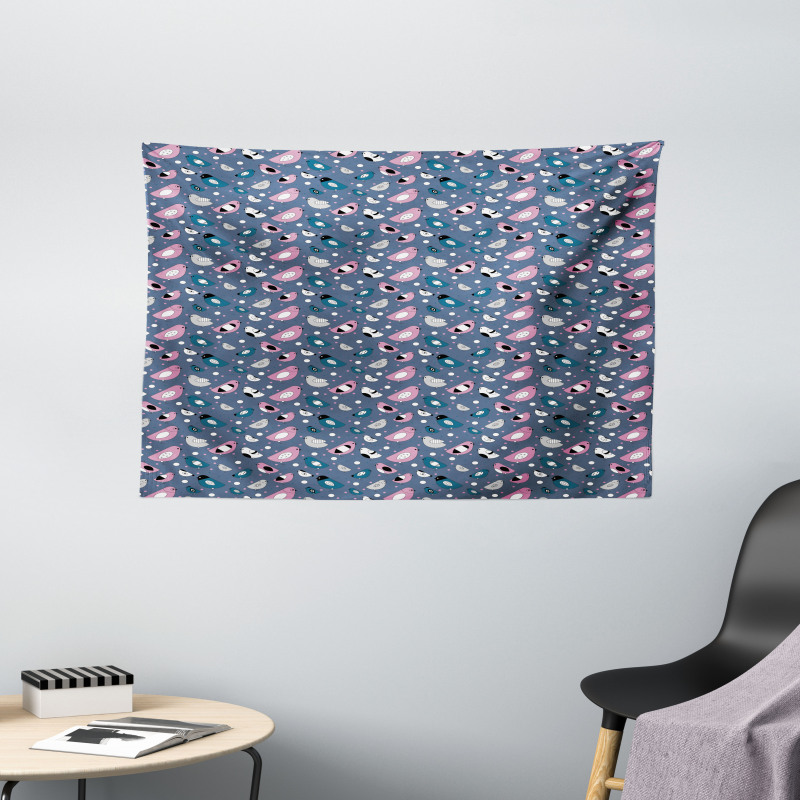 Avian Animals Polka Dots Wide Tapestry