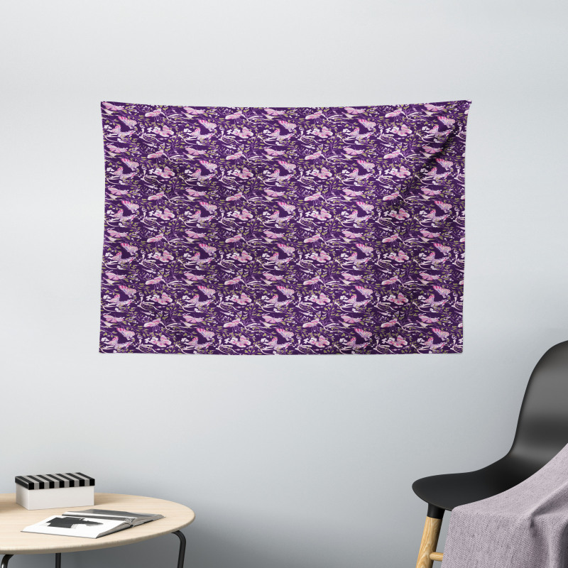 Butterflies Floral Branches Wide Tapestry