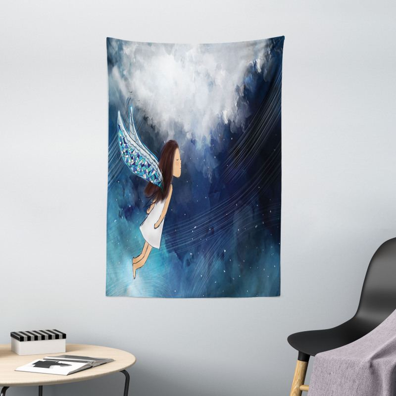 Magical Winged Girl in Sky Tapestry